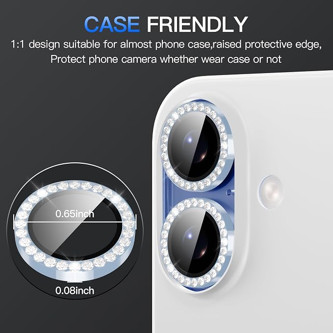 Suoman for iPhone 17 Camera Lens Protector, Glitter Diamond Individual Metal Tempered Glass Camera Lens Cover [Strong-Adhesion][Does not Affect Night Shots] -Blue - Image 7