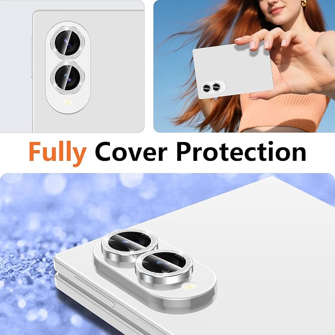 for Samsung Galaxy Z Fold 8 Camera Lens Protector, Individual Metal Ring Tempered Glass Lens Cover, [Strong Adsorption] Scratch Resistant Ultra-Thin HD Clear Lens Cover, Silvery Sparkly - Image 8