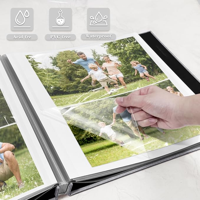 Large Photo Album Self Adhesive, DIY Scrapbook Album for 4x6 8x10 10x12 Pictures, 60 Pages Light Grey Linen Cover Memory Book, Ideal Gift for Family Wedding Baby Christmas Anniversary - Image 4