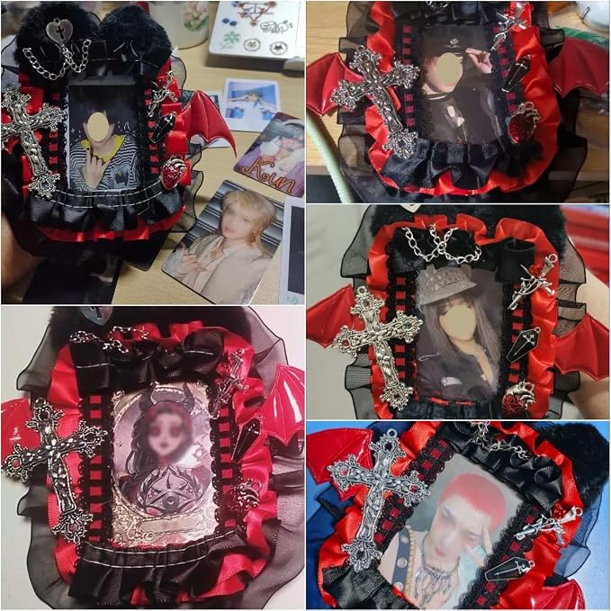 Cute Black photocard Holder, Kpop pc Photo Card Holder Keychain, Clear id Badge Cover Cute, ita Bag Accessories Decorations (Black) - Image 2