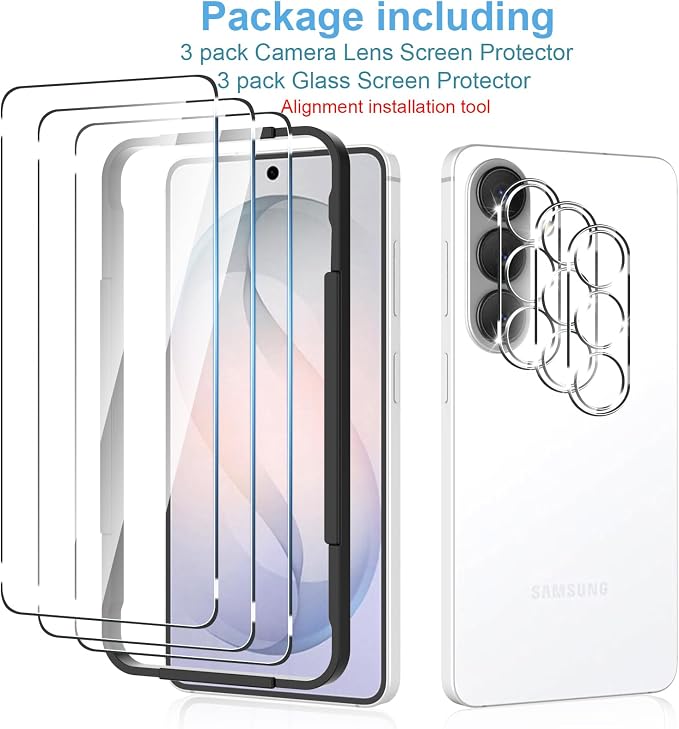 Anoowkoa 3 Pack Glass Screen Protector for Samsung Galaxy S26 & 3 Pack Galaxy S26 Camera Lens Protector Tempered Glass.9H Hardness.Bubble-free.Support Fingerprint Unlock.Easy Installation - Image 5
