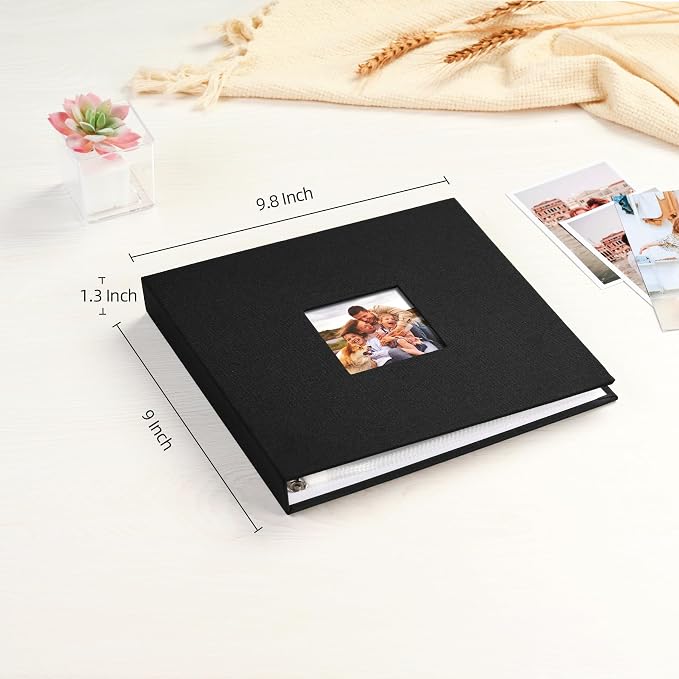 Mublalbum 8x8 Inch 3 Ring DIY Scrapbook Photo Album 40 Pages, Black | 3 Ring Binder Scrapbook, Linen Cover, 20 Plastic Sleeves 40 Pages, Memory Book for Wedding, Baby, Family, DIY Projects - Image 2