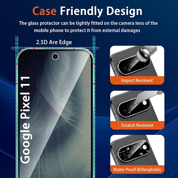 Glass Screen Protector for Google Pixel 11 with Camera Lens Protector | （3+2 Pack） 9H Tempered Glass,Fingerprint Unlock,Anti-Scratch,Bubble Free,Case Friendly - Clear - Image 6