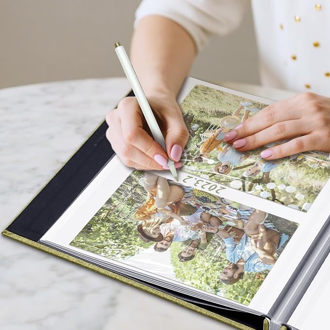 Large Photo Album Self Adhesive with Picture Display Window, DIY Scrapbook Album for 4x6 8x10 Pictures, 40 Pages Light Matcha Linen Cover Memory Book with Scraper and Metallic Pen - Image 6