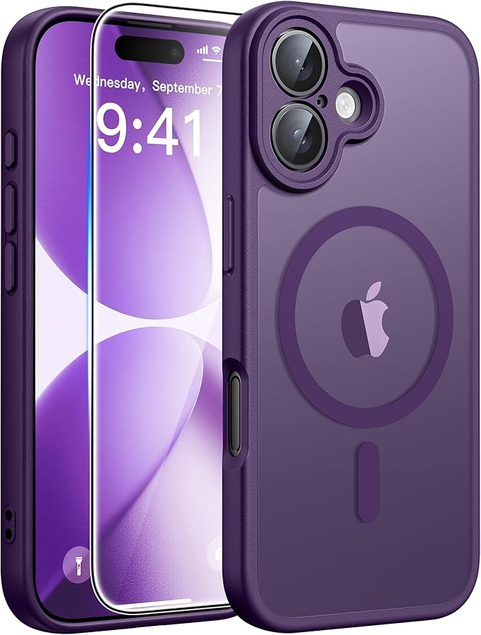FNTCASE for iPhone 17 Case, Compatible with Magsafe, Glass Screen Protector | Full Camera Protection, Translucent Matte, 14FT Military Grade Drop Proof, Shockproof Protective Phone Cover, Purple by FNTCASE