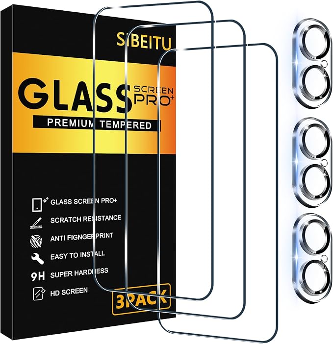 SIBEITU 3+3 Pack Screen Protector + Camera Lens Protector for iPhone 16 | 6.1 Inch HD 9H Hardness Tempered Glass Film, Scratch Resistant, Sensor Protection, Case Friendly, High Response, Bubble Free by SIBEITU