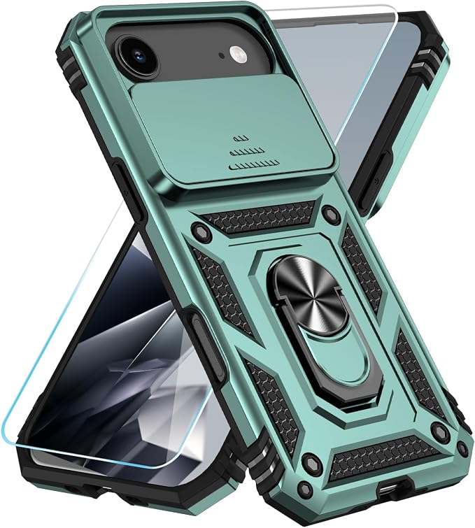 SunStory Phone Case for iPhone Air Case with HD Screen Protector & Slide Camera Cover & Rotated Ring Kickstand, [Military-Grade] Phone Case for iPhone 17 Air, Green by SunStory