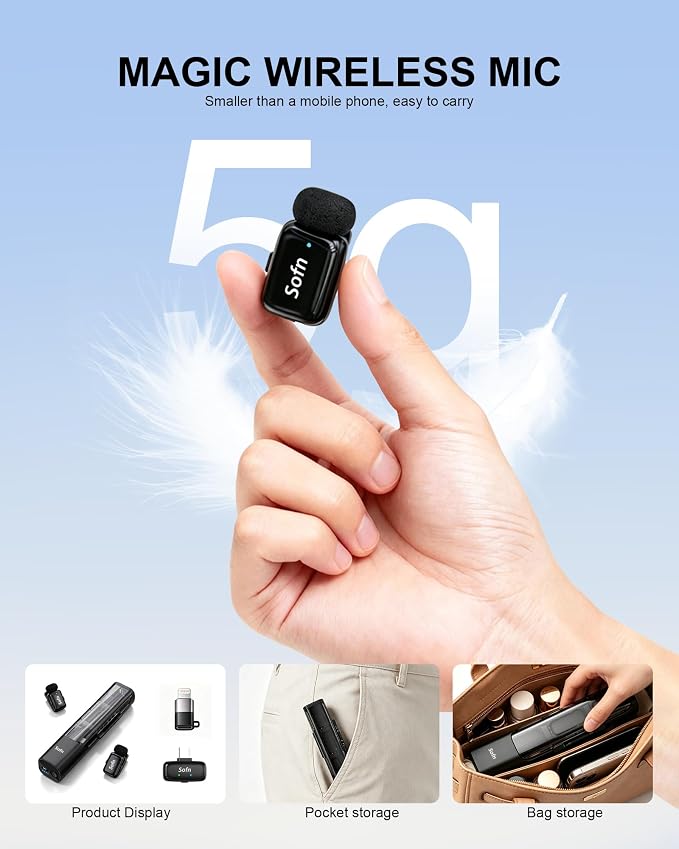 Magic 3-in-1 Mini Wireless Lavalier Microphone for iPhone & Android | 3 Mic Modes for Vlogs YouTube Tiktok Interviews,AI Noise Cancelling,5g Ultra-light,Plug & play,30 Hours Battery,Clip on Mic - Image 3