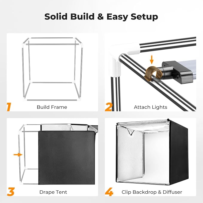 K&F CONCEPT Photo Studio Light Box 24"x24", CRI 97+ Photo Booth | Dimmable Portable Folding Shooting Tent with 2 5600K Light Panels & 6 Backdrops for Product Photography ZYRY06 - Image 5