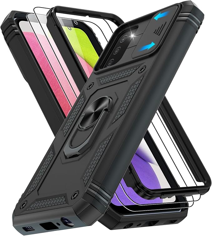 Gritup for Galaxy A03S Phone Case Military-Grade Shockproof with Kickstand | with 2 PCS Screen Protector, Slide Camera Cover, Heavy Duty Outdoor Protection Funda para Galaxy A03s Cover-Black by Gritup