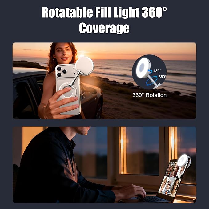 Magnetic Selfie Light, Phone Light Compatible with iPhone Magsafe | CRI97 360° LED Selfie Ring Fill Folding Light with Mirror for Selfies/Photography/TikTok/Zoom Calls/Video Conference - Image 5