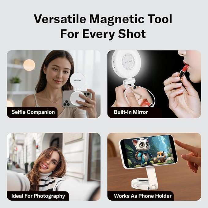 Magnetic Phone Selfie Light - Ring Lights Mirror Phone Attachment | Compatible for iPhone MagSafe Android with Magnetic Ring - Portable LED Fill Light for Selfies Camera Photo Video Recording - Image 6
