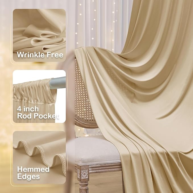 30ftx10ft Champagne Backdrop Curtains for Parties, Wrinkle Free Photo Curtains Backdrop Drapes 6 Panels Back Drop Cloth Drapery for Wedding Birthday Photography Background - Image 2