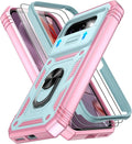 Gritup for Pixel 9A Case Military-Grade Shockproof with Kickstand | with 2 PCS Screen Protector, Slide Camera Cover, Heavy Duty Outdoor Protection Funda para Google 9 A Phone Cover, Green+Pink by Gritup