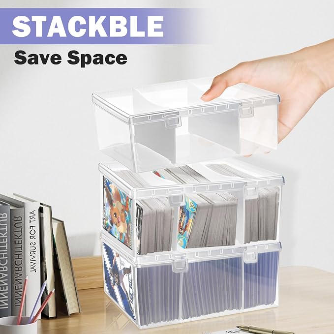 Trading Card Storage Box with 2 Dividers,Toploads Storage Box Plastic Baseball Card Storage Box for 500+ Sports Cards 100+ Top Loads for MTG Magic TCG Yugioh Playing Card Case Holder (1 Pack) - Image 6