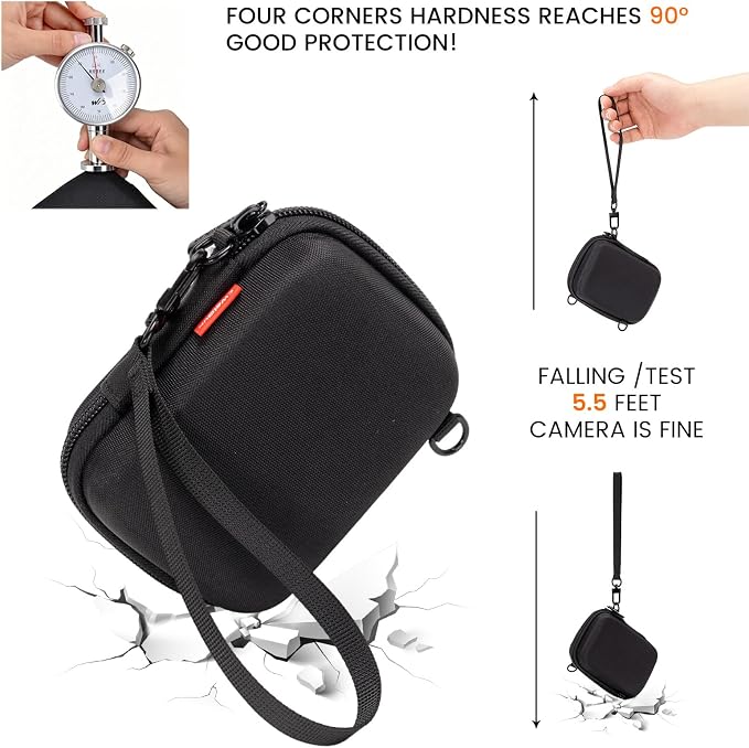 Cwatcun Camera Case, Compact Pouch with Shoulder Strap for Digital Camera | Hard shell with 90° reinforced corners, drop-tested from 5.5ft, Waterresistant,fits small digital cameras - Image 5