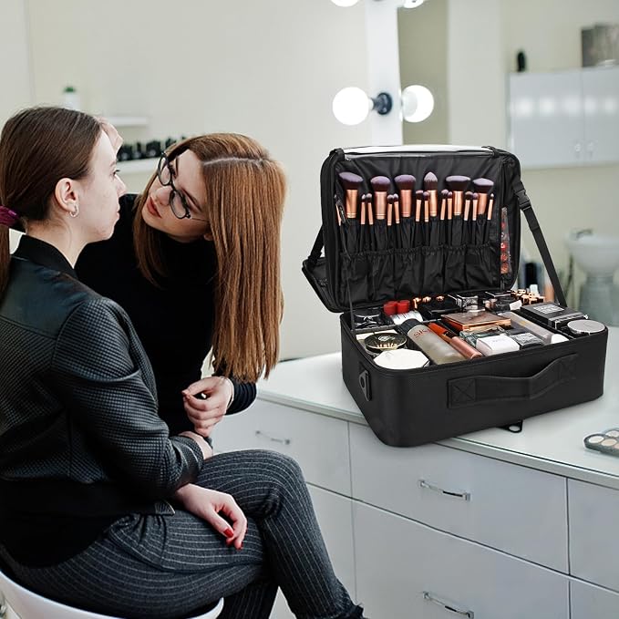 Relavel Makeup Case Extra Large Makeup Bag for Women Travel Makeup Artist Box Nail Polish Cosmetic Brush Storage Organizer with Adjustable Plastic Dividers Black - Image 6