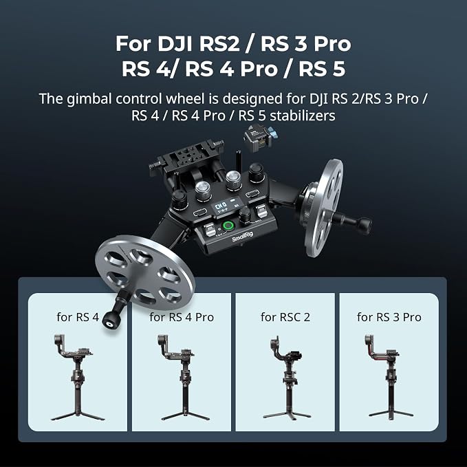 SmallRig Gimbal Control Wheels for DJI RS2 / RS 3 Pro/RS 4 / RS 4 Pro/RS 5 | Intuitive Control | Adjustable Damping | Dual Power Supply, for Heavy Duty Tripod - 4525 - Image 2