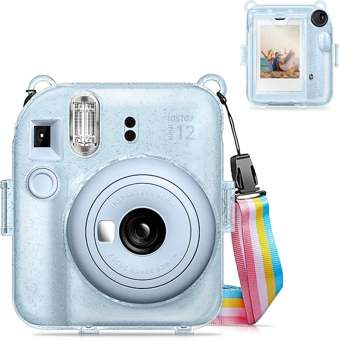 Fintie Protective Case for Fujifilm Instax Mini 12 Instant Camera - Crystal Hard Shell Cover with Upgraded Film Pocket for Storing Photos & Removable Shoulder Strap | Crystal Hard Shell Cover, Back Films Pocket, Adjustable Shoulder Strap, Scratch Pesis... by Fintie