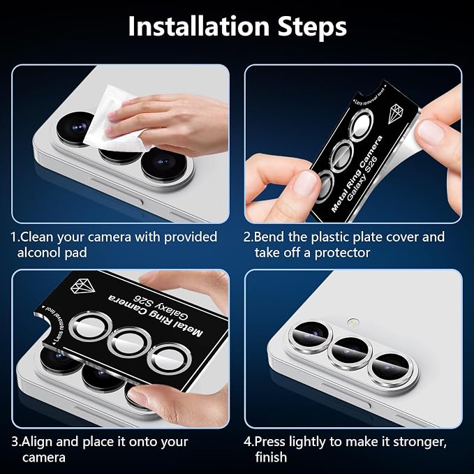 for Samsung Galaxy S26 Camera Lens Protector, Individual Metal Ring Tempered Glass Lens Cover, [Strong Adsorption] Scratch Resistant Ultra-Thin HD Clear Lens Cover, 1 Set-Gray - Image 7