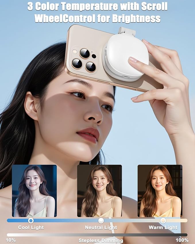 Magnetic Selfie Light, Foldable LED Ring Fill Light with Mirror, White | Rechargeable Portable Phone Lamp Compatible with iPhone & Android for Selfies, Vlog, Makeup & Photography Accessories - Image 2