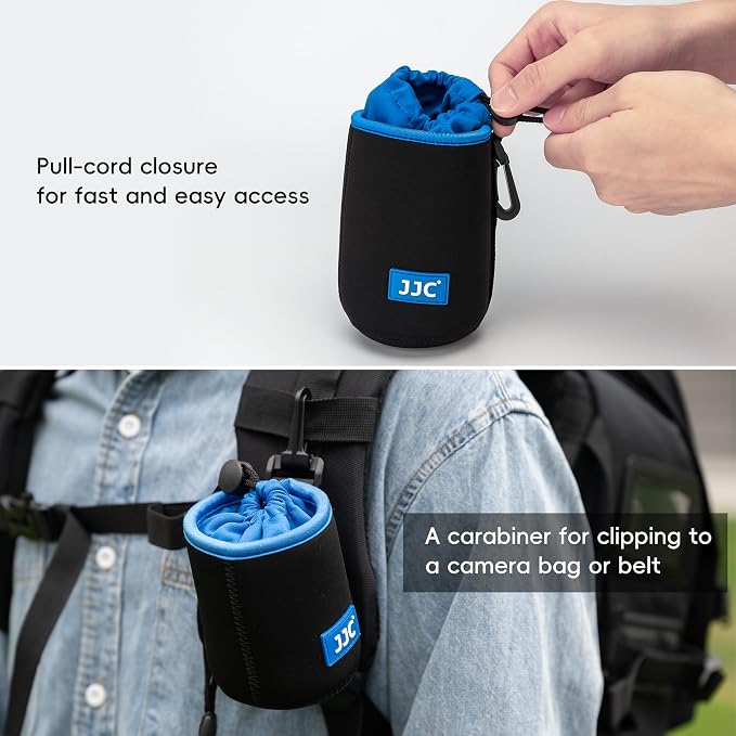 JJC Neoprene Camera Lens Pouch Case, Drawstring Bag for Lens up to 3.5x6.7" | Water-Resistant, Soft Padded, with Carabiner, Compatible with Canon EF 24-70mm f/2.8L, EF 85mm f/1.2L II, Sigma 70-300mm - Image 5
