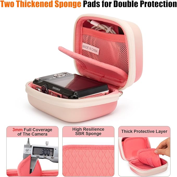 Cwatcun Digital Camera Case, Compact Protective Pouch for Kodak/Canon/Sony | Fits cameras up to 4.9"x3.5"x2.2". 900Dscratch-resistant, water-repellent, 3-layer shockproof sponge, detachable wristband. - Image 4