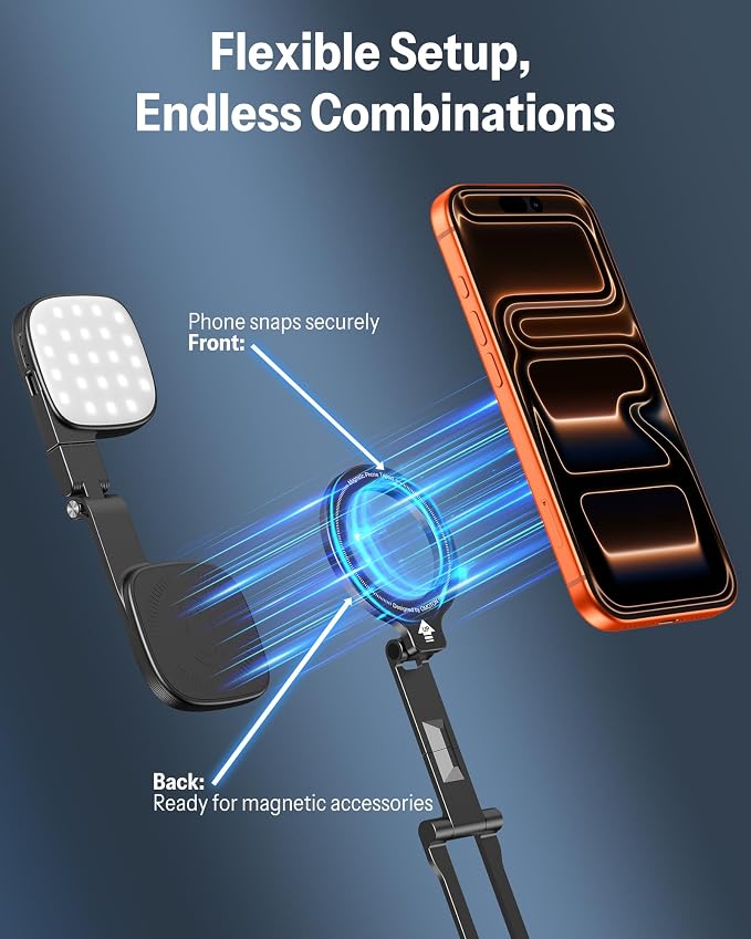 OMOTON TP02-Pro-CK Magnetic Phone Holder Kit with Fill Light & 2 Remotes | Arca-type Base with a 1/4" Screw Hole, 3 Color Temperatures ,10-level adjustable brightness, USB-C Charging, for iPhone 12-17 - Image 2