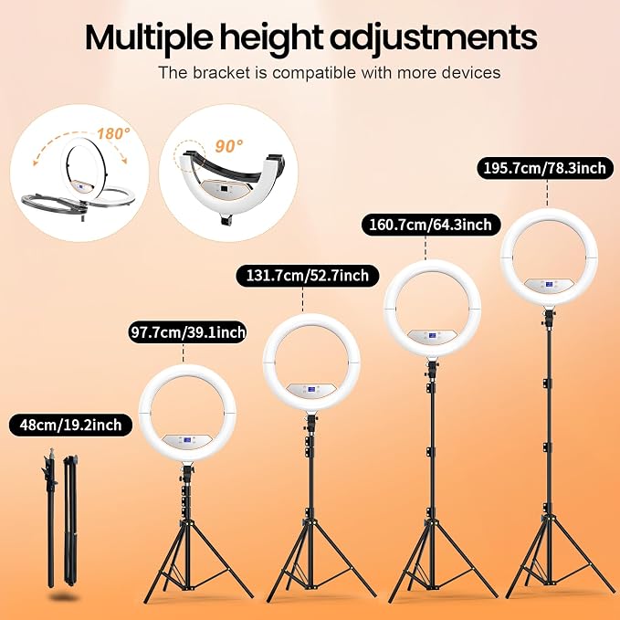 18" Foldable Ring Light with Stand for iPhone ipad, LED Display/2 USB Ports/4 Phone Tablet Holders, 2700-6500K Dimmable Ring Light for Tattoo Barber Makeup Studio Video Recording Photography - Image 6