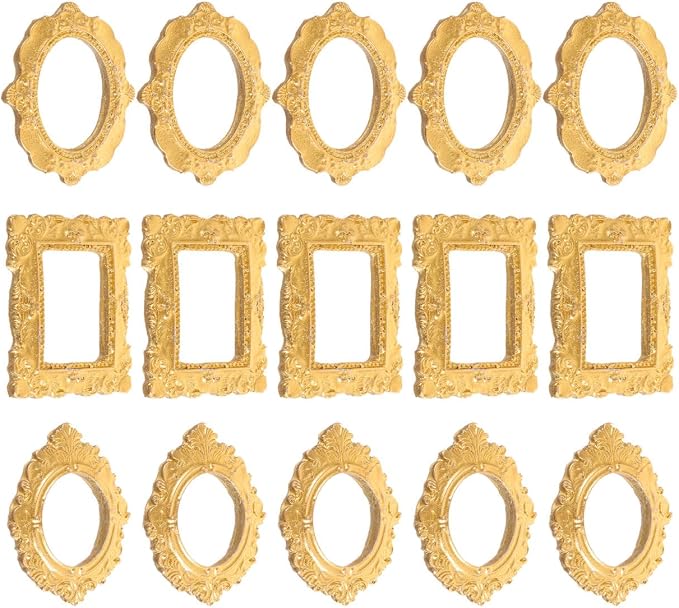 15pcs Mini Vintage Resin Picture Frame Antique Tiny Oval Rectangle Baroque Display Photography DIY Small Photo Frame for Home Decoration Miniature Landscape DIY Crafts (Gold) (Pack of 3) - Image 2