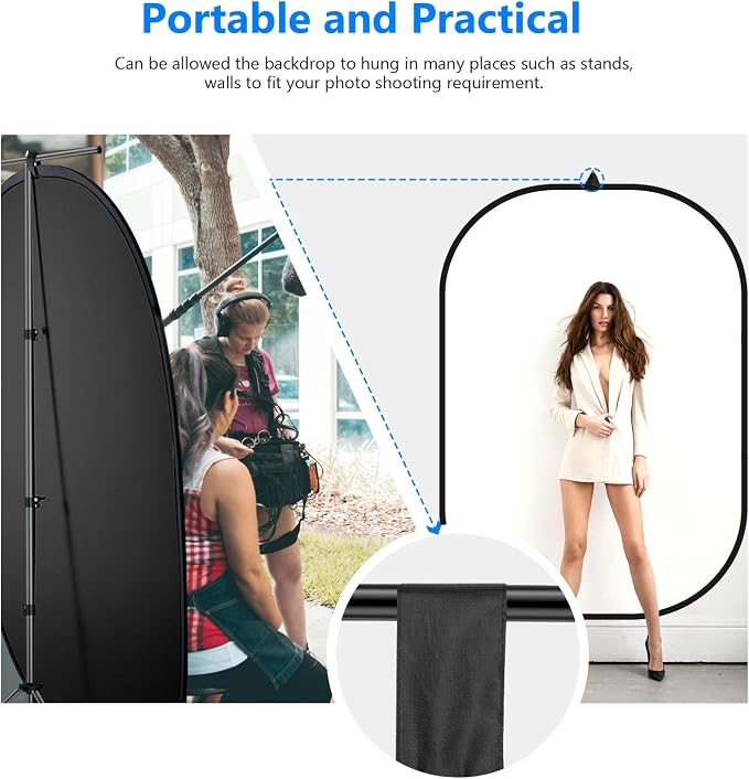 NEEWER Chromakey Backdrops, Double Sided Black Screen and White Screen | 2 in 1, Foldable Reversible Background, for Photography, Gaming, and Live Streaming, 5'×6.6'/1.5m×2m, Black/White - Image 9