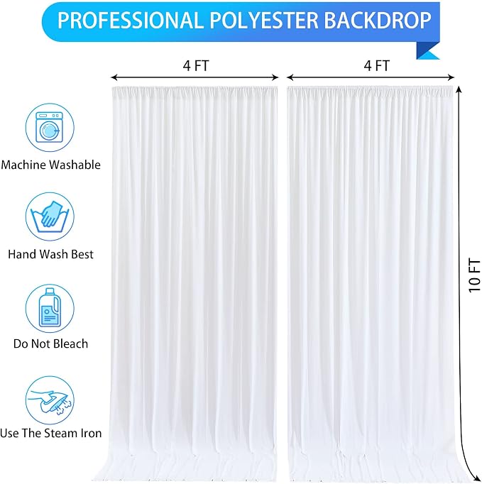 White Backdrop Curtains 2 Panels, 10 Feet Wrinkle-Free Polyester Photography Backdrop Drapes for Wedding Baby Shower Party Background Backdrop Stand- 8FTX10FT (White) - Image 5