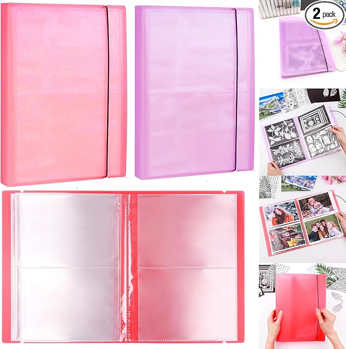 2 Pack Large Sticker Photo Storage Album, Stamp & Cutting Dies Storage Book Organizer Folder for Cards Storage DIY Scrapbooking Card Making Supplies 20 Pages 80 Pockets/Pack (Clear + Purple) by CYFUNDESIGN