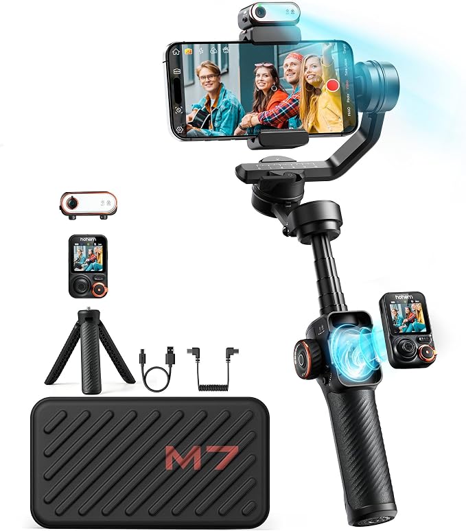 hohem iSteady M7 Gimbal Stabilizer for iPhone & Android, 3-Axis Gimbal | Magnetic AI Tracker, iSteady 9.0, 7.6" Rod, RGB Fill Light, 12H Battery, AI Live Feed Monitoring, Touchscreen Remote by Hohem