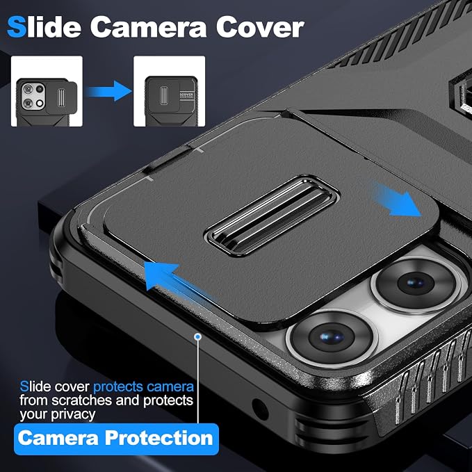 for Moto G 5G 2025 Case,with Sliding Camera Lens Cover,HD Screen Protector,360° Rotating Ring Kickstand,AYMECL Military-Grade Shockproof Protective Cover for Motorola Moto G 5G 2025,Black - Image 4