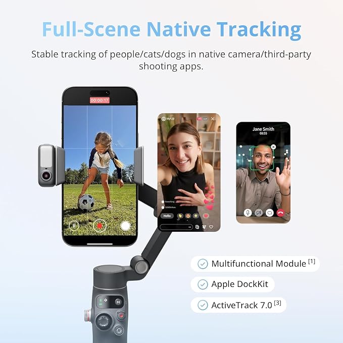 DJI Osmo Mobile 8 Gimbal Stabilizer for Phone, Native Tracking with Audio & Lighting, 360° Pan Rotation, Extension Rod & Tripod, Robust 3-Axis Stabilization + Wireless Mic Set + Charger + Wall Charger - Image 2