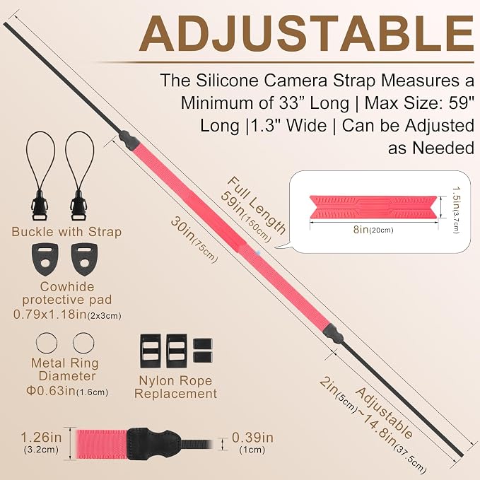 FIEIL Neck Strap Silicone Camera Straps - Padded Camera Strap, 1.5" Wide Adjustable Nylon Shoulder Strap - Compatible with Canon, Nikon, Sony, and More DSLR and Mirrorless Cameras (Fuchsia) - Image 5