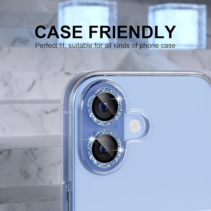 Choiche for iPhone 17 Camera Lens Protector Bling, Glitter-Blue | Ultra HD, 9H Tempered Glass Camera Cover Screen Protector Metal Individual Ring Decoration Accessories, 2-Lens, 6.3-inch - Image 4