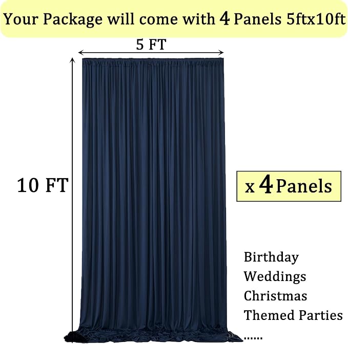 20ftx10ft Wrinkle Free Navy Blue Backdrop Curtains for Parties, 4 Panels 5x10ft Silky Polyester Photo Backdrop Drapes for Wedding Birthday Graduation Photography Background Stand - Image 6