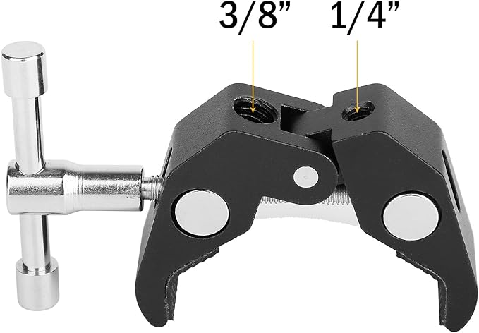 ChromLives Super Clamp Crab Clamp Photography w/ 1/4'' and 3/8'' Thread Rod Clamp Pliers Clip for DSLR Rig Cameras, 15mm Rods, Lights, Umbrellas, Hooks, Plate Glass, Cross Bars and More 2Pack - Image 5