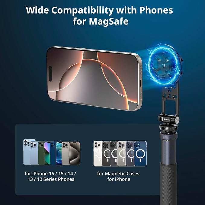 SMALLRIG Magnetic Metal Phone Mount with Cold Shoe Mount, Adjustable Rotatable Phone Tripod Holder Adapter for iPhone 17/16/15, Camera Monitoring, Tripods, Stabilizers - 5156 - Image 2