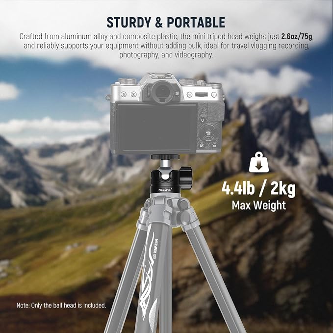 NEEWER Basics Mini Ball Head, Portable Tripod Head Camera Mount Adapter | 1/4" Screw, for Compact DSLR, Action Cam, Phone, LED Ring Light Monopod, Slider, 4.4lb Max Load, 360° Swivel, 90° Tilt, GM01 - Image 5