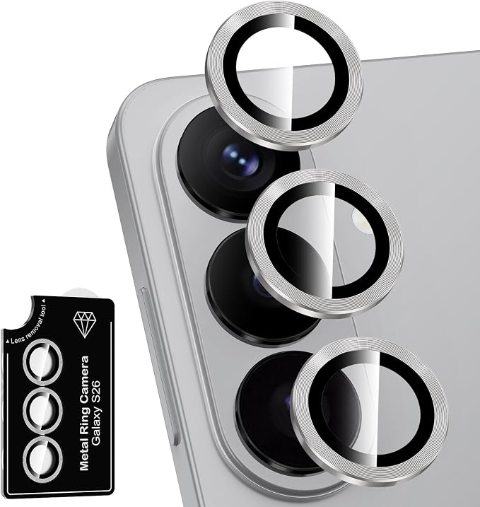 for Samsung Galaxy S26 Camera Lens Protector, Individual Metal Ring Tempered Glass Lens Cover, [Strong Adsorption] Scratch Resistant Ultra-Thin HD Clear Lens Cover, 1 Set-Gray by Btscase