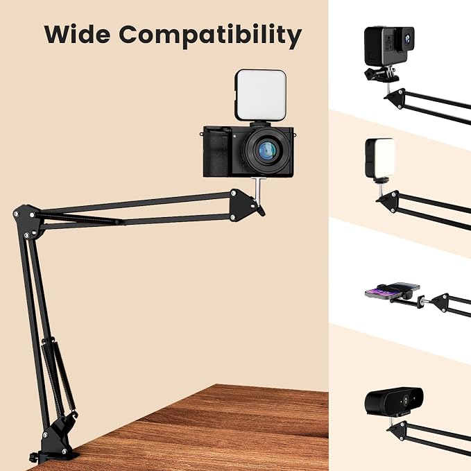 Overhead Phone Mount with LED Selfie Light and Bluetooth Remote, Rechargeable Ring Light Tripod Stand with Flexible Boom Arm, Desk Phone Holder for Video Recording, Live Streaming, TikTok, Vlogging - Image 6