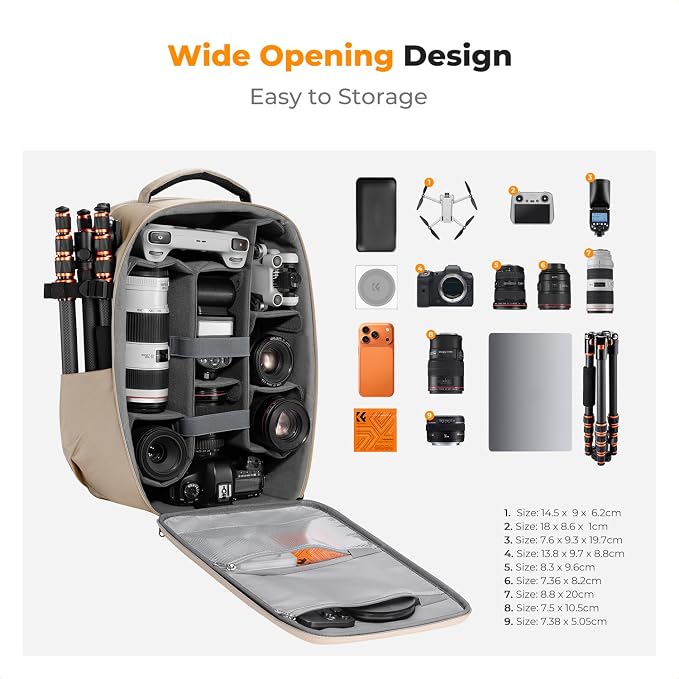 K&F CONCEPT Camera Backpack,Hardshell Photography DSLR Camera Bag | 15-15.6 Inch Laptop Compartment, Waterproof, Hard Shell Camera Case, Compatible with Canon/Nikon/Sony/DJI Mavic Drone, B07 - Image 2