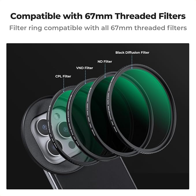 K&F CONCEPT 6.1inch Lens Filter Mount Adapter with 67mm ND2-32 Filter | Magnetic, Compatible with iPhone 16/15/14/13/12, 16/15/14/13/12 Pro, FA201 - Image 5