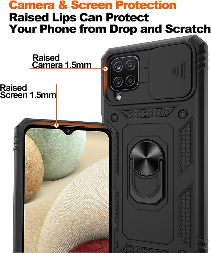 Gritup for Galaxy A12 Phone Case Military-Grade Shockproof with Kickstand | with 2 PCS Screen Protector, Slide Camera Cover, Heavy Duty Outdoor Protection Full Body Funda para Galaxy A 12 Cover-Black - Image 5
