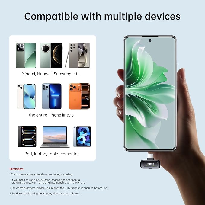 Wireless Microphone for Video Recording - Noise-Cancelling mini Microphone,Portable Microphone,Suitable for Mobile Phone Lapel Microphone Wireless for YouTube, TikTok Live Streaming, blogs - Image 7