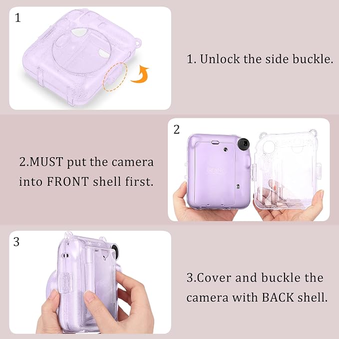 Fintie Protective Case for Fujifilm Instax Mini 12 Instant Camera - Crystal Hard Shell Cover with Upgraded Film Pocket for Storing Photos & Removable Shoulder Strap | Crystal Hard Shell Cover, Back Films Pocket, Adjustable Shoulder Strap, Scratch Pesis... - Image 5