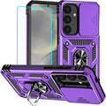HNHYGETE for Samsung S25 Case with Screen Protector: [Military Grade 20ft. Drop Tested] Slide Camera Cover Ring Shockproof Protective Phone Case for - Samsung Galaxy S25 (Purple) by HNHYGETE